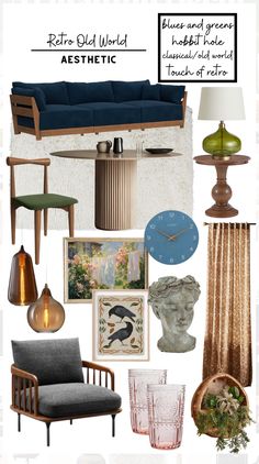 a collage of furniture and decor items with the words retro world aesthetic on them