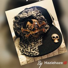 Custom Jewel Cap Created By Haziehaze Gold Skull Punk Cap Hat One Size Fits Most, Punk Style Cap Hat, Punk Style Cap One Size Fits Most, Black Brimmed Fitted Hat, Black Punk Brimmed Hats, Black Brimmed Punk Hat, Black Snapback Mini Hats For Party, Black Punk Style Cap, Punk Style Party Cap Hat