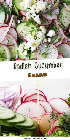 radish cucumber salad with feta cheese and herbs