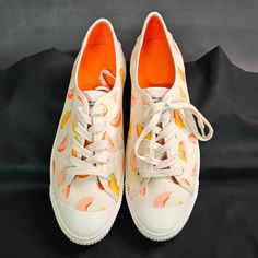 Kate Spade New York Tennison Trainers Sneakers Casual Shoes Women's Size 9 Nwob White Canvas Shoes With Branded Insole, Cream Low-top Sneakers For Summer, Casual Orange Low-top Canvas Shoes, White Low-top Canvas Shoes For Spring, Comfortable White Canvas Shoes With Speckled Midsole, Cream Low-top Canvas Shoes For Summer, Orange Low-top Sneakers For Summer, Cream Sporty Canvas Shoes For Spring, Sporty Cream Canvas Shoes For Spring