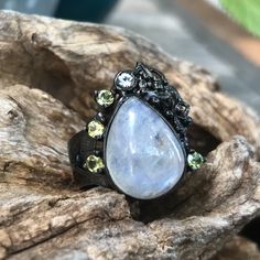 * Silver 925 *Gold Rhodium plated gold plate * Natural moonstone peridot topaz * Handmade Gold Moonstone Ring, Moonstone Ring, Multi Stone Ring, Handmade Sterling Silver, Rhodium Plated, Moonstone, Silver Gold, Topaz, Statement Rings