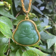 Brand New Women's Green Jade Buddha Necklace 14k Gold Plated Sterling Silver Genuine Natural Jade Stone Measurements: Chain Length - 22" Pendant Size - 1.5" X 1.25" Retail Price $350 Buy With Confidence From A Trusted Seller With A 99%+ Feedback Rating! A0263 (Id-1191-) Formal Gold Jade Necklaces, Gold Jade Amulet Necklace, Formal Gold Jade Necklace, Jade Buddha Necklace, American Fashion Men, Buddha Pendant Necklace, Jade Buddha, Buddha Necklace, Buddha Pendant