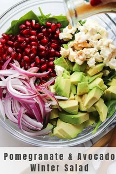 pomegranate and avocado salad in a glass bowl