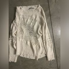 Never Worn Perfect Condition Size S Distressed White Top For Fall, Distressed White Tops For Fall, White Distressed Tops For Fall, White Bohemian Cotton Sweater, White Cotton Bohemian Sweater, White Zara Sweater For Summer, White Open Knit Zara Top, Zara White Sweater For Spring, White Zara Sweater For Spring