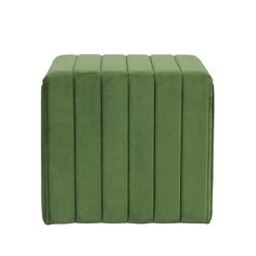 an image of a green ottoman that is in the shape of a square box with four sides