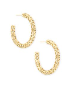 Kendra Scott Maggie Small Hoop Earrings in Gold Filigree Filigree Hoop Earrings, Rose Gold Hoop Earrings, Small Hoop Earrings, Kendra Scott Earrings, Earrings In Gold, Gold Filigree, Small Earrings, Purple Wedding, Gold Hoops