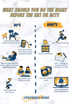 an info poster with the words what should you do in the night before the sat or act