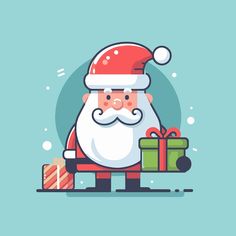 santa claus with presents on blue background