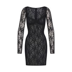 Suit up for a night to remember in this all-over stretch lace mini. This sexy silhouette serves your curves with a flattering straight neck, stretchy unlined cups with underwire, and an internal floating bra wing for support. Features mesh lining through the body, sheer sleeves, and an invisible zipper in the back. Fits true to size. Underwire Dress, Black Lace Long Sleeve Dress, Stretch Lace Dress, Lace Underwire, A Night To Remember, Form Fitting Dress, Silk Slip Dress, Suit Up, Long Sleeve Lace Dress