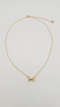 Dainty Sweet Bow Gold Necklace. Gold Plated with crystals. 16” Necklace with 3” Extender. Gift Rhinestone Charm Necklaces, 16 Necklace, Bow Necklace, Necklace Gold, Sales Gifts, Gold Necklace, Gold Plate, Gift Card, Plating