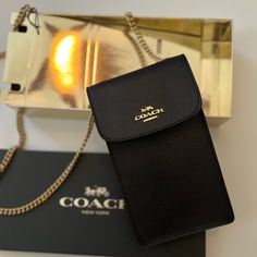 Coach Black Crossbody Bag With Gold Strap. Brand New! Snap Closure. Style F89282. Strap With 33” Drop Wear As A Crossbody Or A Shoulder Bag. 4 1/4” Long X 7” High X 1 1/4 Width. Comes With Coach Gift Box. All Sales Are Final. Crossbody Bag Coach, New Snap, Black Crossbody Bag, Coach Gift, Coach Crossbody, Coach Gifts, Black Crossbody, Black Cross Body Bag, Chain Strap