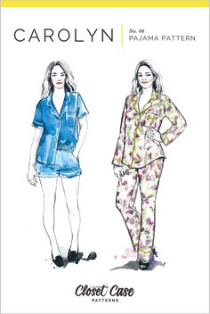 Carolyn Pajamas Sewing Pattern – Closet Core Patterns Pajama Pants Pattern, Pajamas For Teens, Closet Core Patterns, Shirt Style Tops, Cotton Lawn Fabric, Pajama Pattern, Double Gaze, Lawn Fabric, Matching Pajamas