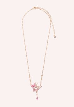 Please note that this item is final sale and cannot be returned or exchanged. See more in our Shipping and Returns page. This bewitching, pink necklace features three glittering, butterfly emblems and a dangling jewel charm. The chain of this necklace is stylized and complete with jewels intertwined with the chain link fragments, stopping about a few inches up from the base of the charms. Composition: Metal (Pink and gold color plating), titanium (post), synthetic resin, and glass Created by Ven Vendome Jewelry, Butterfly Princess, Princess Necklace, China Style, Pink Necklace, Butterfly Necklace, China Fashion, Pink Rose, Chain Link