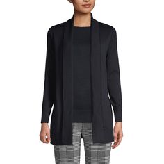 With its elegant shawl collar, this cardigan is a cozy and stylish addition to your closet. It looks and feels great all day thanks to fully-fashioned construction and a high-twist yarn that holds its shape and color wash after wash. Fall Workwear Cardigan With Shawl Collar, Fall Shawl Collar Cardigan For Work, Shawl Collar Sweater For Workwear In Fall, Elegant Fitted Cardigan With Shawl Collar, Elegant Fitted Shawl Collar Cardigan, Knit Shawl Collar Cardigan For Work, Elegant Knit Cardigan For Fall, Chic Shawl Collar Sweater For Fall, Classic Open Front Sweater For Layering