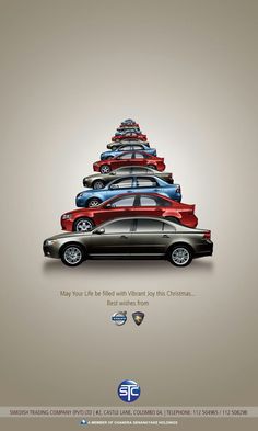 an advertisement for the new chevrolet dealership, featuring cars lined up in different colors