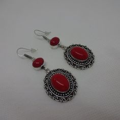 Stunning "Red Coral" Handmade Sterling Dangle Earrings #414 All Of My Jewelry Is Handmade By Me In My Smoke & Pet Free Home!!!!!! Please Note That Every Item Purchased Comes In A Drawstring Organza Bag For Easy Gift Giving!!! Please Note That I Will Consider Any Reasonable Offer On My Jewelry!!!!!!!!!! Please Let Me Know If You Have Any Further Questions. Thanks For Stopping By And Have A Terrific Day!!! Traditional Oval Red Earrings, Traditional Red Oval Earrings, Handmade Red Sterling Silver Earrings, Handmade Red Earrings For Formal Occasions, Elegant Handmade Red Earrings, Red Sterling Silver Earrings For Pierced Ears, Red Sterling Silver Pierced Earrings, Red Bohemian Sterling Silver Earrings, Red Classic Jewelry With Matching Earrings