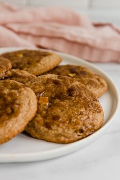 some cookies are on a white plate