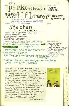 the perks of being a wallflower by stephen k rowley, written in green ink