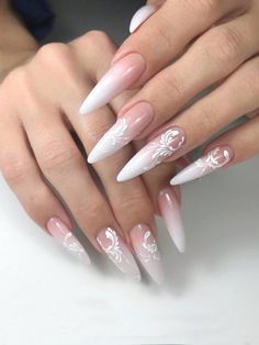 Pink  Collar  ABS Colorblock,Plain,Plants Bare Nails Embellished   Nail,Hand & Foot Care Elegante Nails Classy White, Bridal Nails Long, 3d Wedding Nails, Bride Nails Long, Nail Art Wedding Elegant White, White Bridal Nails, Lace Wedding Nails, 3d Nail Art Designs, Nude Nail Designs