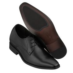 These classic black Derbies from TallMenShoes.com offer timeless style that will stay in your wardrobe for a long time. A pair of dress elevator shoes featuring timeless style should be made to last, and these CALTO black lace-up Derbies are built for exactly that. The genuine Oxhide leather is soft, supple and double stictched, and the rubberized bottom sole features Goodyear welt construction, offering comfort and flexibility. The plain, pointy toe meshes perfectly with tuxedo pants and other Black Snip Toe Leather Shoes For Formal Occasions, Formal Black Leather Shoes With Snip Toe, Black Plain Toe Lace-up Shoes For Formal Occasions, Black Plain Toe Lace-up Formal Shoes, Black Lace-up Shoes For Formal Occasions, Black Plain Toe Dress Shoes For Formal Occasions, Black Plain Toe Leather Shoes For Formal Occasions, Black Plain Toe Formal Leather Shoes, Black Snip Toe Leather Shoes For Business