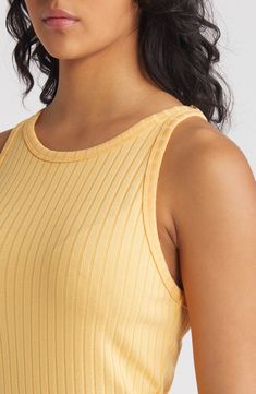 A stretchy rib skims your figure in this comfy, everyday dress with side slits, a racerback and a scoop neckline. Scoop neck Racerback 50% viscose, 44% polyester, 6% elastane Machine wash, dry flat Imported Summer Ribbed Tank Top With Scoop Back, Ribbed Bodycon Tank Top, Bodycon Racerback Tank Top For Summer, Ribbed Bodycon Tank Top For Summer, Bodycon Scoop Neck Tank Top For Spring, Spring Bodycon Scoop Neck Tank Top, Casual Bodycon Tank Top With Scoop Neck, Casual Scoop Neck Tank Top, Casual Bodycon Scoop Neck Tank Top