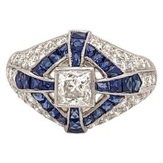 Gorgeous platinum 2.60 carat sapphire surrounded with 1.29 carat all diamond ring. Sapphire Diamond Ring, Domed Ring, Platinum Ring, Art Deco Inspired, D 2, Art Deco Design, Sapphire Diamond, Diamond Art, Classic Art