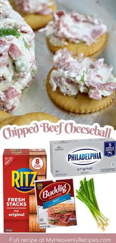 an advertisement for tuna salad on crackers with other snacks in the background and text overlay