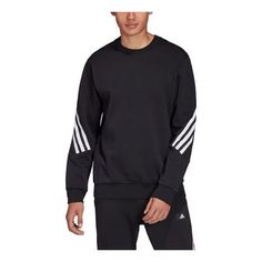 Men's Adidas FI Crew Stripe Splicing Sports Round Neck Pullover Black H46538 Adidas Three Stripes Sportswear Sweatshirt, Adidas Three Stripes Sweatshirt Sportswear, Adidas Sportswear Sweatshirt With Three Stripes, Adidas Sporty Sweatshirt With Three Stripes, Sporty Adidas Sweatshirt With Three Stripes, Three Stripes Crew Neck Activewear For Sports Season, Sports Crew Neck Sweatshirt With Three Stripes, Adidas Sportswear Sweatshirt With Ribbed Cuffs, Adidas Crew Neck Activewear For Sports Events