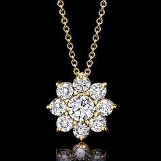 Ross-Simons - 1.00ct t. w. Lab Grown Diamond Flower Pendant Necklace. 16". Blooming with beauty, this 1.00 ct. t. w. round brilliant-cut lab-grown diamond flower pendant necklace offers a stunning show of sparkle at an incredible value. Finely crafted in polished 14kt yellow gold and suspended from a classic cable chain with a 2" extender. Lab-grown diamonds are identical to mined diamonds according to their optical, physical and chemical properties. All Ross-Simons lab-grown diamond jewelry in Flower-shaped Brilliant Cut Diamond Necklace For Anniversary, Diamond White Flower Pendant Necklace With Brilliant Cut, Physical And Chemical Properties, Diamond Flower Pendant, Fine Jewelery, Flower Pendant Necklace, Diamond Flower, Flower Pendant, Cable Chain