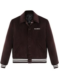 Sporty & Rich embroidered-logo Bomber Jacket  - Farfetch Long Sleeve Varsity Jacket With Padded Collar For Fall, Brown Cotton Varsity Jacket For Winter, Winter Varsity Jacket With Padded Collar And Long Sleeves, Classic Cotton Track Jacket For Winter, Winter Varsity Jacket With Padded Collar, Classic Cotton Outerwear For College, Classic Cotton Outerwear With Embroidered Logo, Classic Long Sleeve Varsity Jacket For College, Brown Varsity Long Sleeve Outerwear