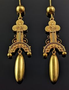 Antique Etruscan Revival Earrings, 15ct Yellow Gold - Etsy Etruscan Jewelry, Gold Cross Pendant, Gift Wrapping Services, Ancient Greek, Vintage Jewellery, Gold Jewelry, United Kingdom, Dangle Drop Earrings, Yellow Gold