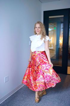 Bold and Beautiful! The Candace midi skirt is sure to turn heads this season. With her bright pink and orange colors and stunning floral pattern you are sure to make a statement. Style It + Finish the LookYou can style this with any top and look fabulous whether it's a graphic tee, a silky blouse or your nicest sweater. Consider wearing sequins for a sparkly holiday, event or date night look! Style FeaturesBack Zipper Size + FitSHC babe Emily is 5’1” and in a smallStock Model note Height 5'8" we Silky Blouse, Bold And Beautiful, Pink Skirt, Night Looks, Cool Sweaters, Sky High, Bright Pink, Orange Color, Pink And Orange