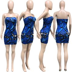 Women Sexy Print Strapless Bodycon Wrap Chest Mini Dress Bandeau Bodycon Mini Dress For Club, Blue Strapless Mini Dress For Club, Strapless Blue Mini Dress For Club, Blue Strapless Tube Top For Club, Bandeau Bodycon Club Dress, Bandeau Bodycon Dress For Club, Blue Sleeveless Tube Top For Club, Strapless Flirty Bodycon Dress For Beach, Strapless Stretch Bodycon Beach Dress