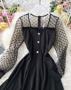 Black A line long sleeve dress fashion dress Fabric: blended Color:Black white Size(cm): S, M, L S length 84 bust 88 sleeve lenght 58 M length 84 bust 91 sleeve lenght 59 L length 84 bust 94 sleeve lenght 60 White Knee-length Long Sleeve Party Dress, White Long Sleeve Mini Dress For Party, Trendy White Long Sleeve Mini Dress, White A-line Long Sleeve Dress For Fall, Chic Long Sleeve Dress With Lantern Sleeves, Chic Long Sleeve Floral Dress For Summer, Elegant Long Sleeve Dress With Lantern Sleeves For Fall, Elegant Long Sleeve Dress With Lantern Sleeves For Evening, Summer Party Long Sleeve Dress With Lantern Sleeves