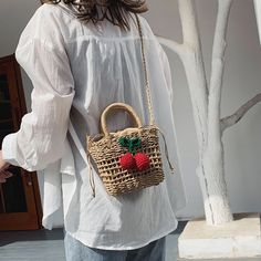 Go on a picnic or cherry picking in this mini straw bag with a chunky crochet cherry. 19cm x 14cm x 8cm 7.48" x 5.51" x 3.15" Casual Crochet Bag For Summer, Casual Spring Picnic Bags, Trendy Spring Picnic Bags, Trendy Summer Picnic Shoulder Bag, Spring Picnic Casual Bags, Spring Woven Shoulder Bag For Picnic, Spring Picnic Woven Shoulder Bag, Cute Spring Beach Crochet Bag, Casual Natural Crochet Bag As Gift