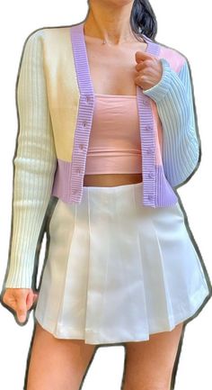 White Color Block Cardigan For Layering, Casual Color Block Cotton Cardigan, Trendy White Color Block Cardigan, Casual Patchwork Cardigan For Spring, Spring Cotton Color Block Cardigan, Spring Color Block Cotton Cardigan, Trendy Pink Patchwork Cardigan, Spring Pink Color Block Cardigan, Trendy Patchwork Cardigan For Spring