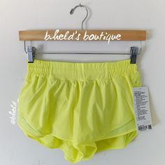 Description: Lululemon Hotty Hot Low-Rise Lined Short 2.5" In Electric Lemon (Elle). Bright Light Yellow Color. Released In February 2022. Discontinued Color. Special Collector’s Item. Designed For Running. Ready To Race. Made Of Swift Fabric. Has A Built-In Liner. Has Reflective Details. Has A Discreet Zippered Pocket In Seam. Has A Secret Stash Pocket In The Liner. 100% Of The Polyester In This Fabric Is Recycled. Sold Out. Size: Size 6 Condition: Brand New With Tags (Nwt). Never Worn! Authentic. Style Tags: Sweatlife, Fitness, Workouts, Training, Running, Athletic Shorts About B.Held’s Boutique: Bu Yellow Athletic Shorts With Built-in Shorts For Workout, Yellow Go-dry Shorts For Summer, Yellow Athletic Shorts With Built-in Shorts For Sports, Yellow Athletic Shorts With Built-in Shorts For Spring, Sporty Yellow Shorts For Training, Yellow Sporty Athletic Shorts For Sports, Yellow Go-dry Bottoms For Running, Yellow Summer Training Activewear, Yellow Moisture-wicking Athleisure Shorts