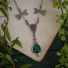 Elegant Victorian Green or Blue Stone Necklace with | Etsy Elegant Green Dragonfly Shaped Jewelry, Vintage May Birthstone Necklace Gift, Green Dragonfly Jewelry As A Gift, Green Dragonfly Jewelry For Gifts, Green Dragonfly Jewelry Gift, Vintage Emerald Necklace As A Gift, Vintage Emerald Necklace Gift, Vintage Emerald Necklace For Gift, Spiritual Dragonfly Jewelry Gift