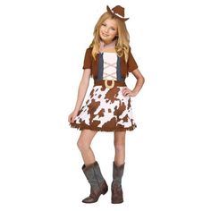 Way To Celebrate Rodeo Rider Costume Cowgirl Rodeo Costume Wild West Costume 3 Pc Set Includes: Cow Print Dress, Hat & Handkerchief. Size Small 4-6 Costume Is New & Has Never Been Worn. Please Reference All Pics For Item Condition & Sizing. Open To Offers, Bundle Items To Receive A Discount. Pet/Smoke Free Home. 8722164 Halloween Party Costume, Disney Oogie Boogie Bash Costume, Pretend Dress Up Cow Fancy Dress Kids, Wild West Costumes, Cowgirl Outfits Halloween, Cow Print Dress, Cowgirl Halloween, Brown Cowboy Hat, Rodeo Rider, Cute Cowgirl Outfits, Costume Boots