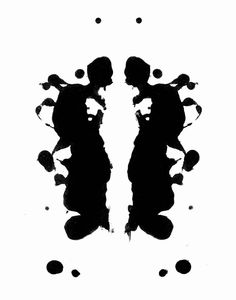 black ink splattered on white paper with the shape of two people standing next to each other