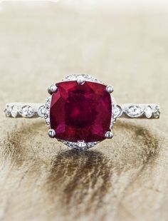 Loved March 2015 Ruby Wedding Rings, Jewelry Advice, Ruby Wedding, Cushion Cut Ring, Best Engagement Rings, Ruby Engagement Ring, Wedding Rings Unique, Wedding Rings Vintage, Fire Engine