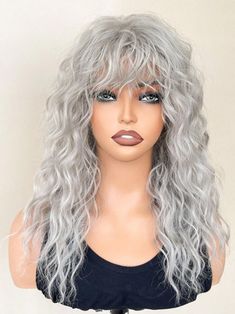 Color:Grey Type:Bangs Wig Features:Heat-Resistant Cap Type:Rose Mesh Net Crowd:Women Hairstyle:Medium Wigs Theme:Party Curl:Small to Medium Curls Dye/Bleach/Perm:Perm Heat Tolerence:150℃ Material:High Temperature Fiber Grey Long Hair, Gray Wig, Wigs For White Women, Medium Length Curly Hair, Silver Blonde Hair, Bangs Wig, Medium Curls, Grey Wig, Silver Blonde