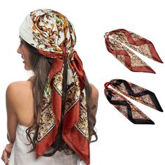 PRICES MAY VARY. Material: Hair scarf is made of polyester; head scarf for women's hair with bright colours, shiny surface, silky touch, making it very comfortable and breathable to wear Size & Packaging: Bandanas for women contains 2x different styles of silk scarves with the size of 35x35 inches( 90x90 cm); Different colors, different styles, bring you different Multiple Uses: Head scarf can be widely used as hair scarf, headband, neck scarf, belt, beautiful hair accessories to tie around your Silk Scarf For Hair, Hair Wraps For Sleeping, Satin Head Scarf, Scarf For Hair, Satin Background, Pirate Accessories, Ladies Head Scarf, Hair Wrap Scarf, Silk Scarf Hair