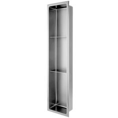 a tall metal shelf with two shelves on each side