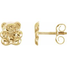 192026 / 14K Yellow / Pair / Without Box / Polished / Youth Teddy Bear Earrings With Backs Gold Teddy Bear, Teddy Bear Earrings, Bear Earrings, Ear Candy, Skull Earrings, Cute Earrings, Jewelry Bags, Gold Material, Precious Metals