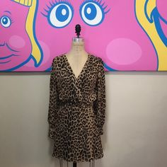 This Cute Silk Dress Is Right On Trend With A Nice Animal Print! Super Flirty Style. Elastic Waist. Add A Brown Belt And Heels To Finished The Look. Size Xs No Pockets. Unlined. Across The Chest - 19 1/2 Inches Across The Waist - 13 1/2 Inches, Stretches To 15 1/2 Inches Shoulder To Hem - 35 Inches Shoulder To End Of Sleeve - 24 1/2 Inches Material: 100% Silk Made In China Note: Sticthing Under One Armpit Is Starting To Show. Cute Silk Dress, Flirty Style, Parker Dress, Brown Belt, Black Tan, Black And Tan, Silk Dress, Animal Print, Elastic Waist