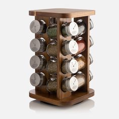 the spice rack is made out of wood