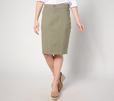 Get back to classics. With this A-line signature twill skirt in your closet, you never have to wonder if you have a polished piece to match your tailored button-front shirt for the office or pretty blouse for a dressy-ish family event -- you do! From the Joan Rivers Classics Collection®. Classic Spring Cotton Pencil Skirt, Classic Cotton Pencil Skirt For Spring, Classic Fitted Cotton Pencil Skirt, Classic Cotton Fitted Pencil Skirt, Classic Cotton Pencil Skirt, Spring Casual Pencil Skirt For Office Wear, Classic Cotton Skirt, Elegant Cotton Office Skirt, Classic Summer Workwear Skirt