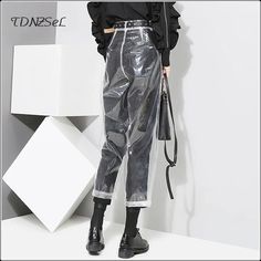 Sexy Loose Transparent Pants for Women, See Through Trousers, Straight Ankle-Length Capris, New