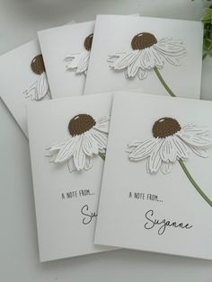 four greeting cards with white daisies on them